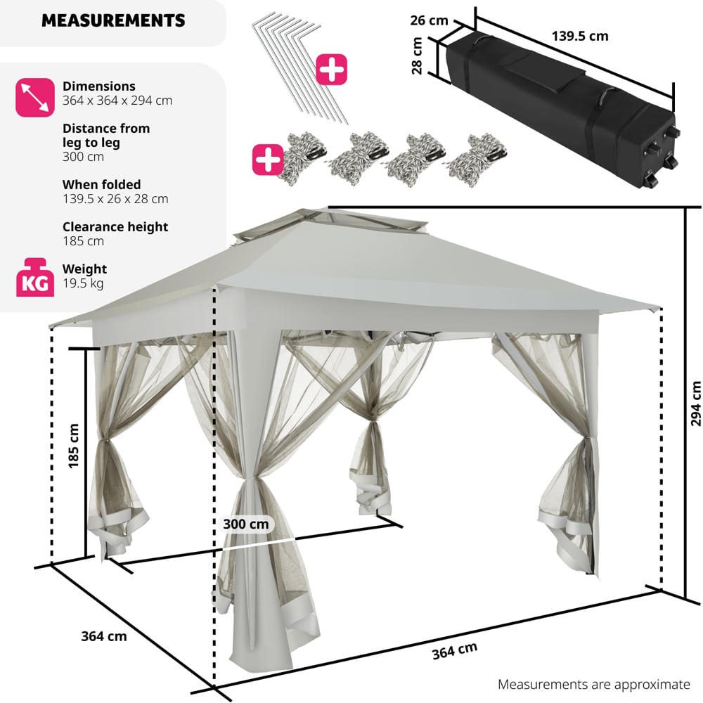tectake Carabobo 3.64 x 3.64m Grey 4 Side Panel Gazebo Image 9