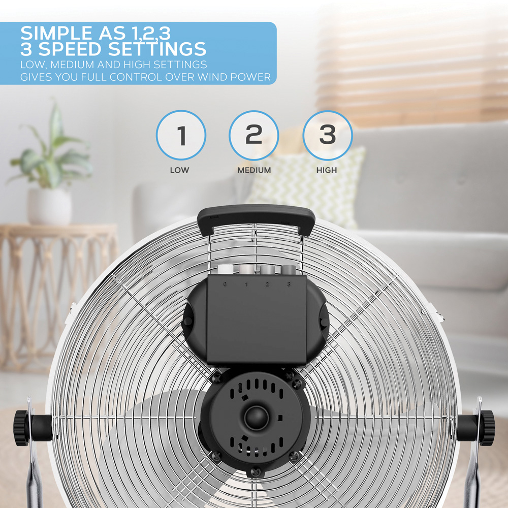 Air Pro Silver Chrome 3 Speed Powerful Air Cooling and Circulating Floor Fan 16 inch Image 4