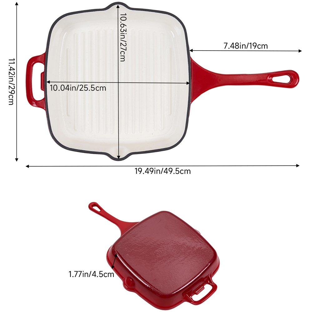 Living and Home 49 x 29cm Gradient Red Enamelled Cast Iron Square Grill Pan Image 8