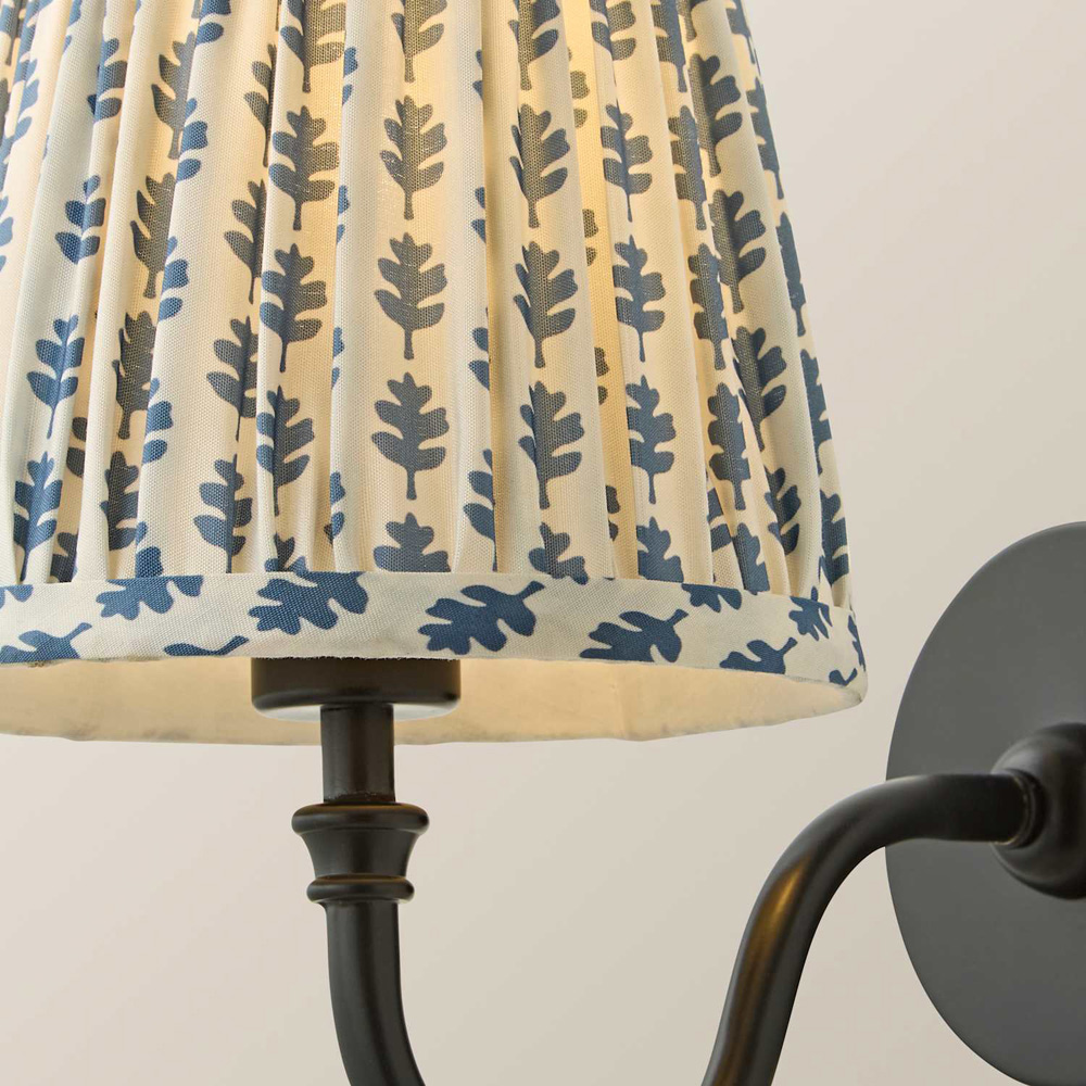 ValueLights Lowe Blue Ditsy Floral Pleated Shade Black Rechargeable Wall Light with Bulb Image 4