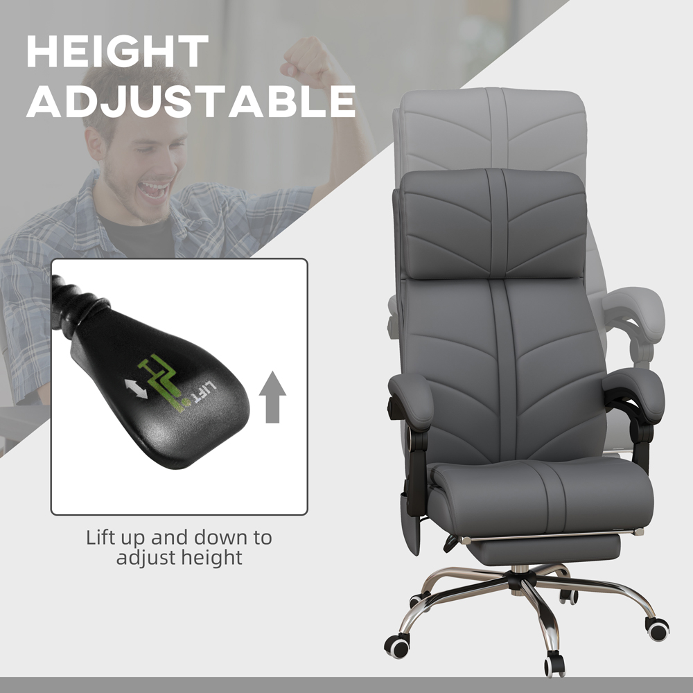 Portland Grey PU Leather Vibration Massage and Heat Office Chair with Footrest Image 7