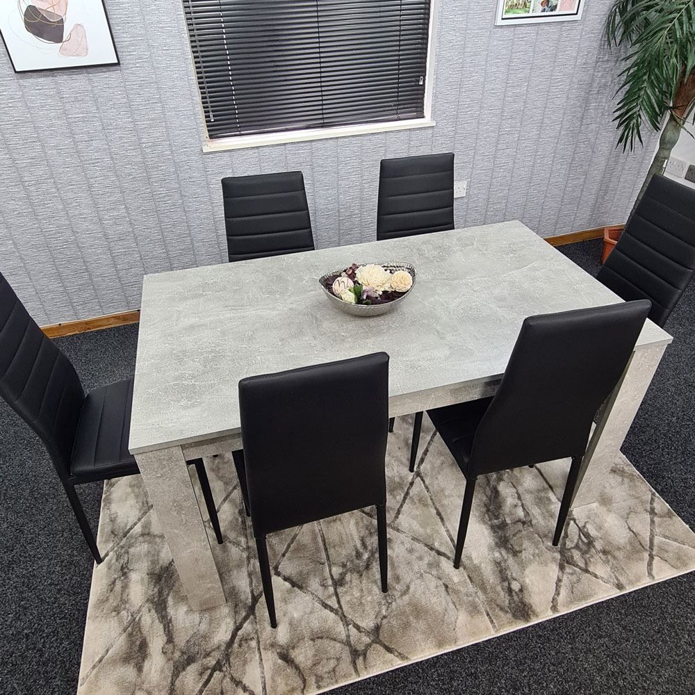 Portland Leather 6 Seater Dining Set Stone Grey and Black Image 5