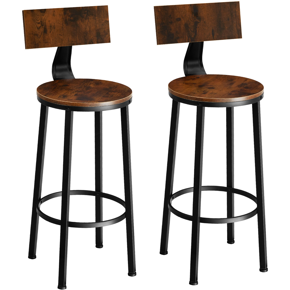 tectake Poole Dark Wood Set of 2 Bar Stool Image 2