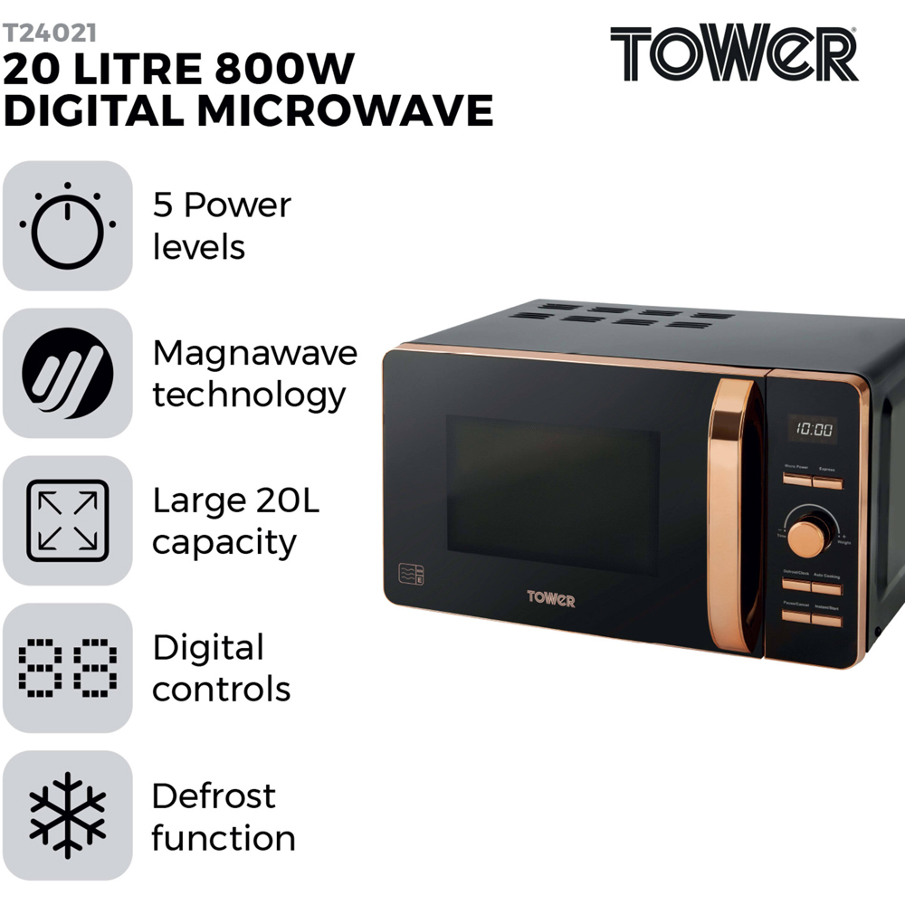 Tower T24021 Black and Rose Gold 20L Digital Microwave Image 7