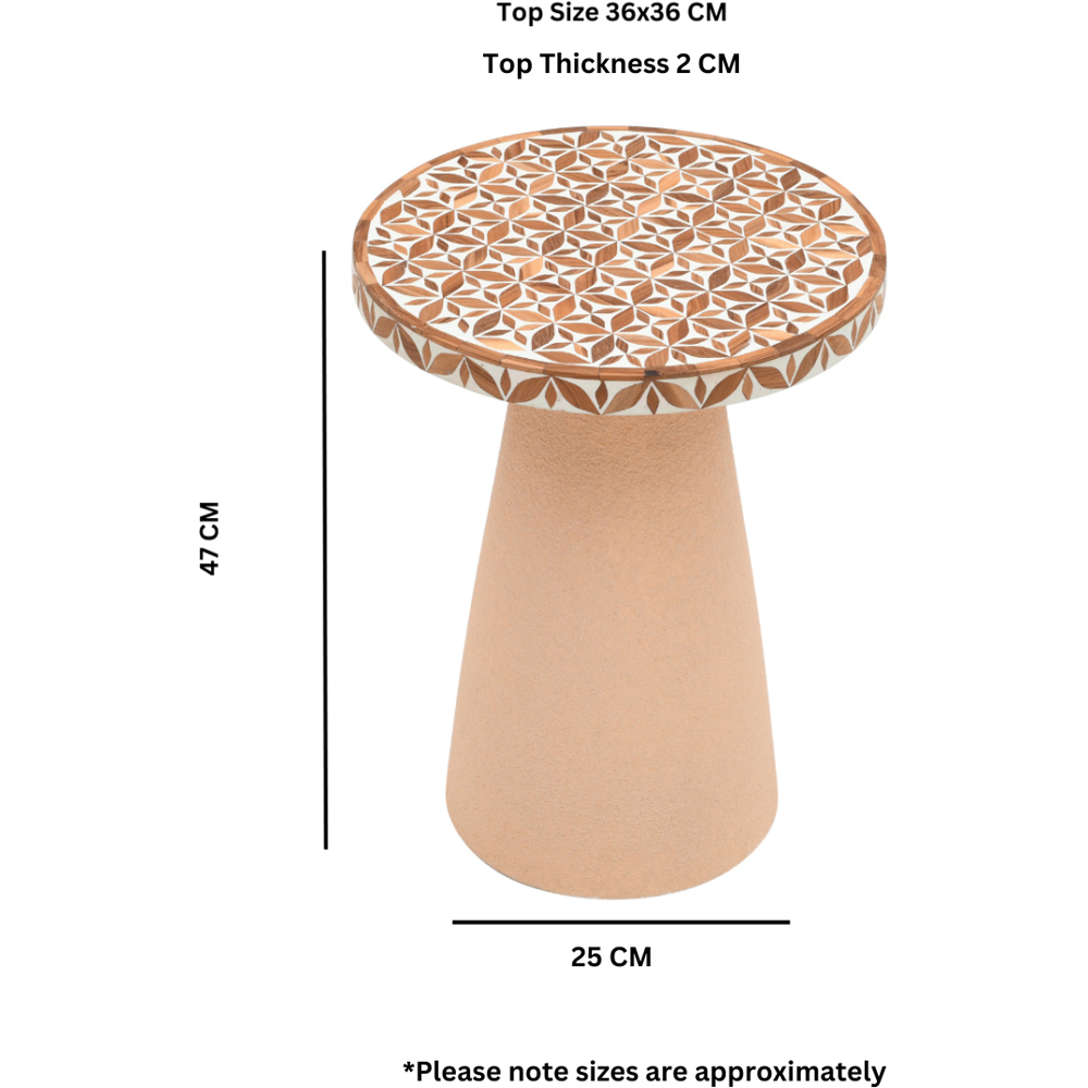 IH Design Acacia Wood Inlay Floral Round Side Table Image 7