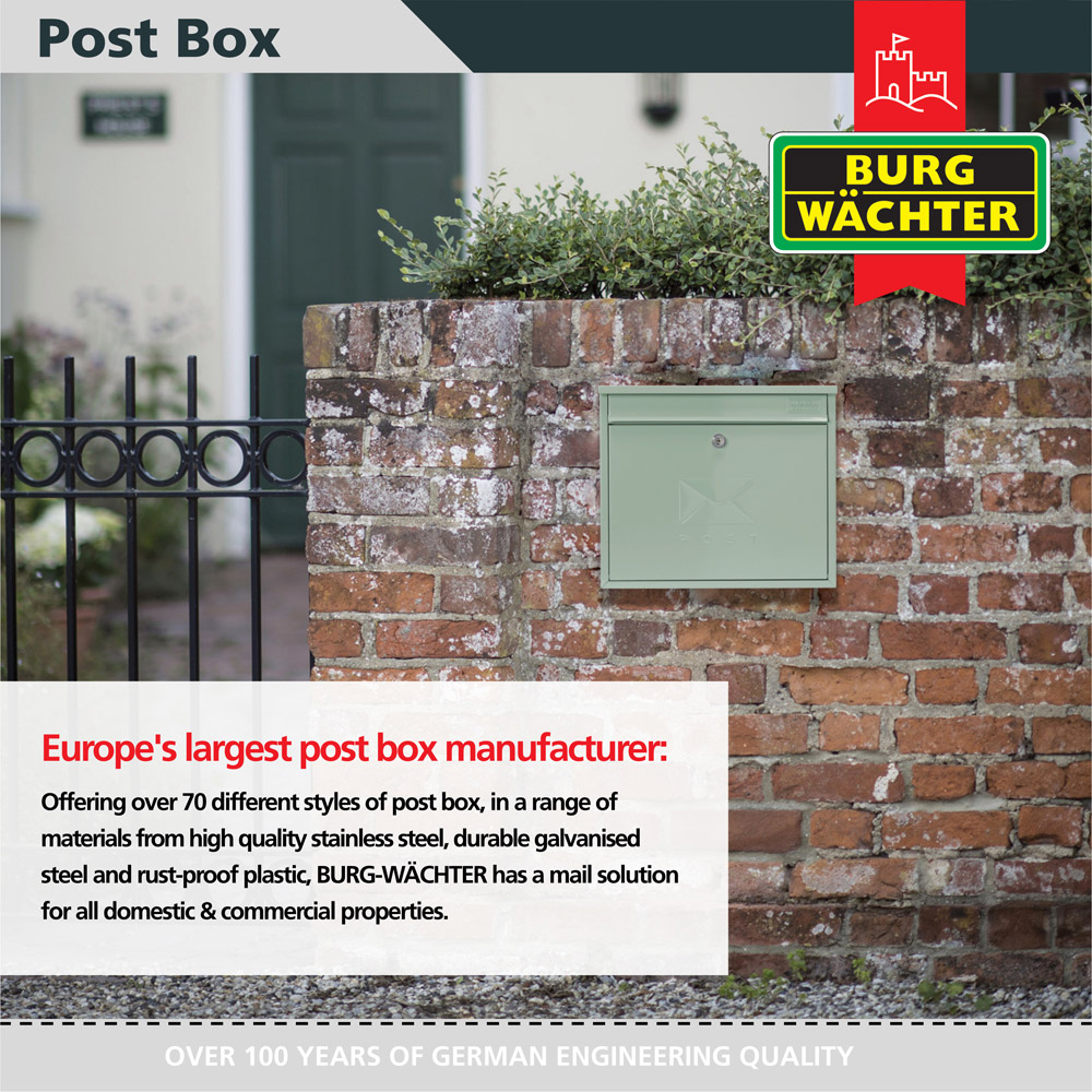 Burg-Wachter Chartwell Green Elegance Wall Mounted Galvanised Steel Lockable Weatherproof Post Box - 36x31x10cm Image 5