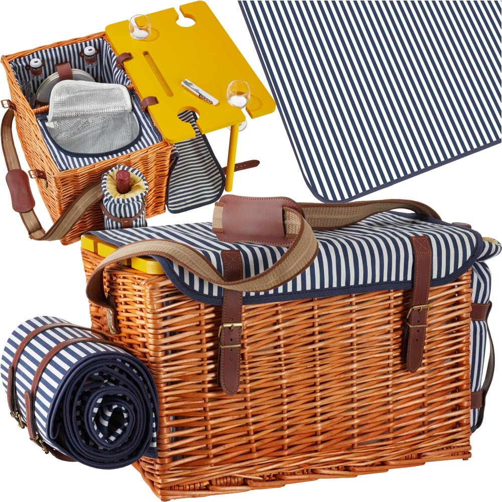 tectake Rugen 4 Person Picnic Basket with Cooler Compartment and Accessories Image 2