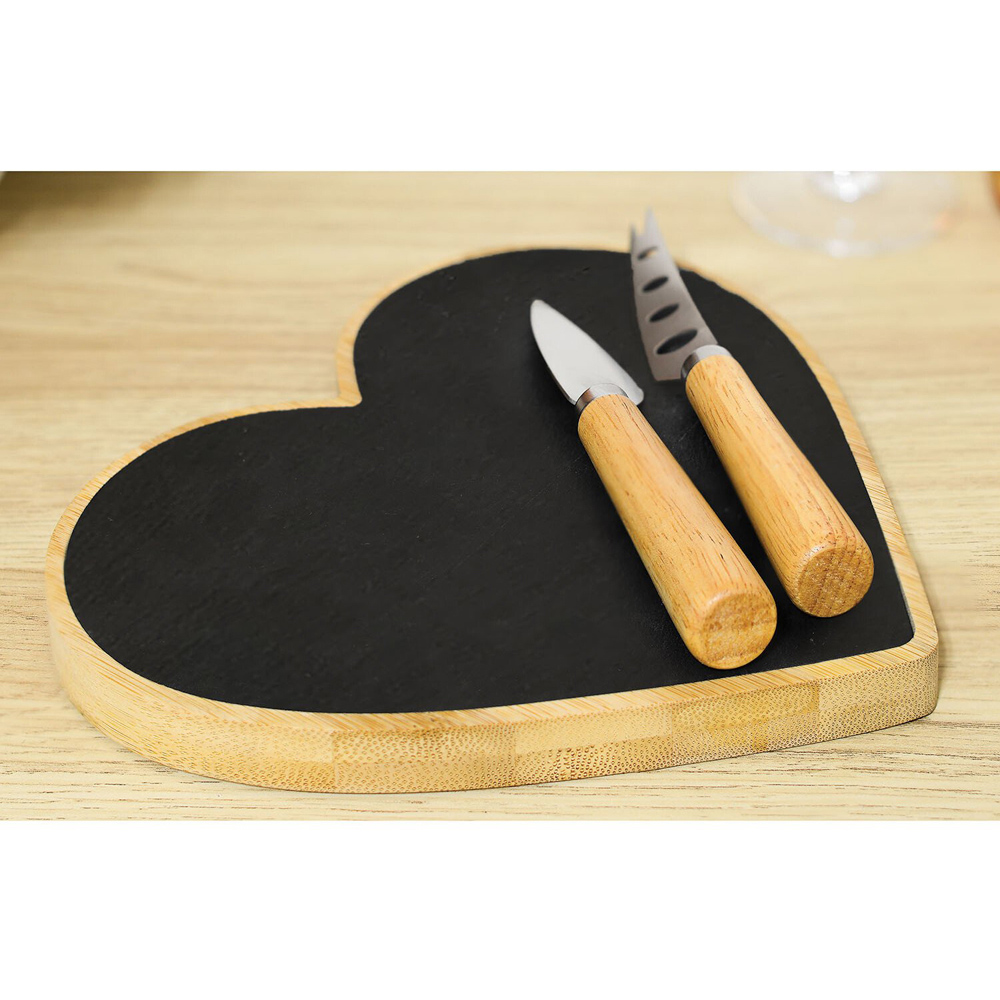 3 Piece Heart Cheese Board Set - Black and Natural Image 2