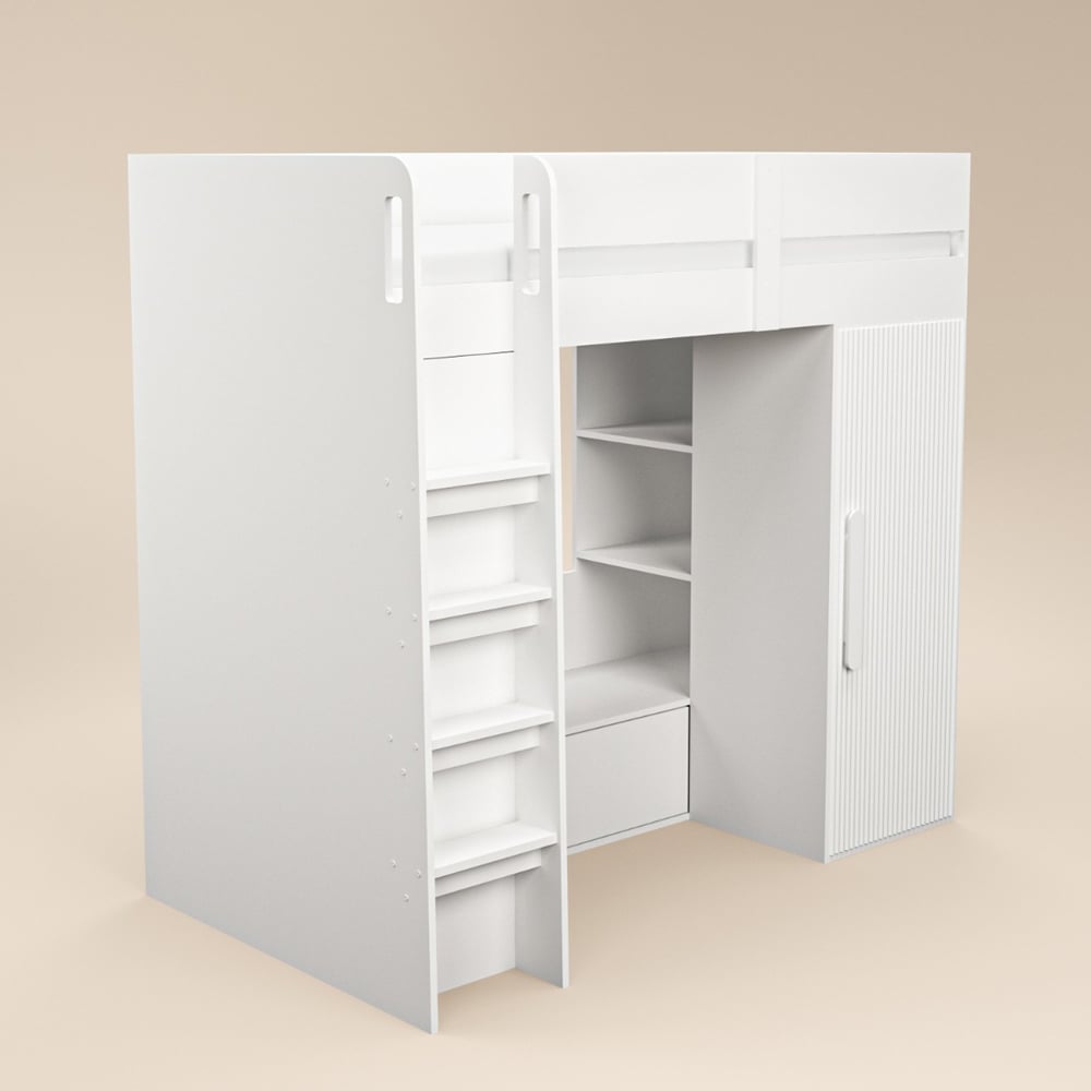 Flair Aspen White Ribbed High Sleeper with Storage and Wardrobe Image 2