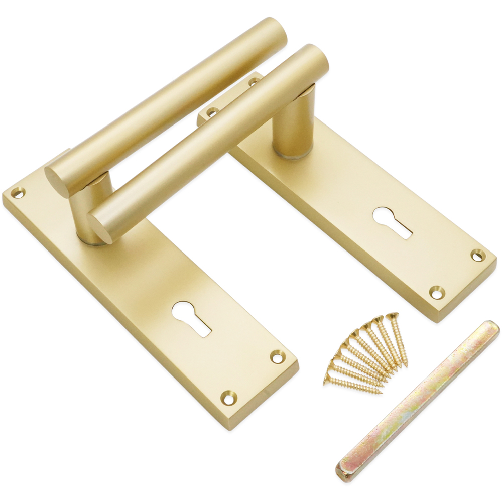 Spira Brass Jura Satin Brass Lever on Backplate Door Handle with Lock 2 Pack Image 3
