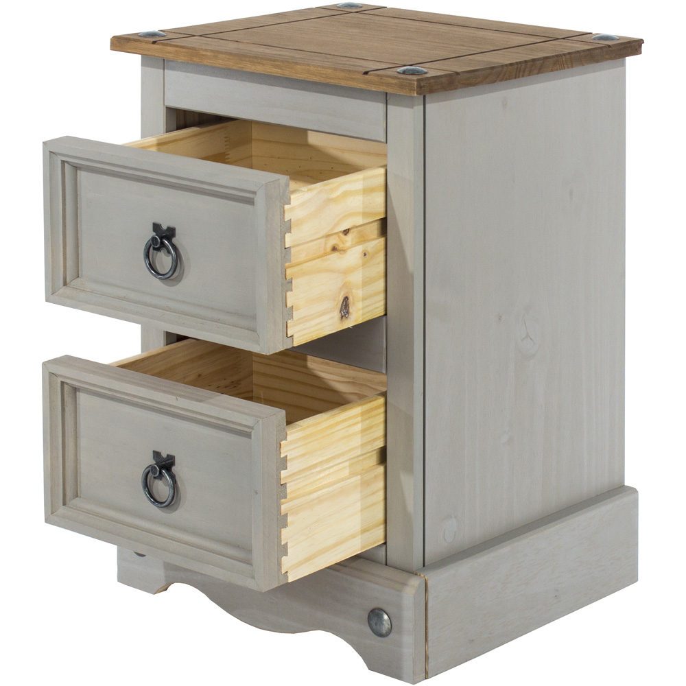 Corona 2 Drawer Grey Washed Wax Petite Bedside Table Image 5