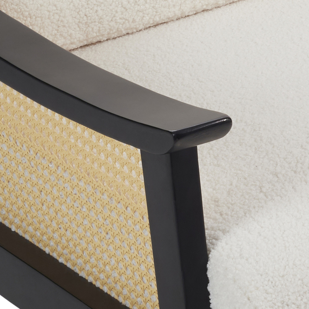 Living and Home White Teddy Near Fur Cushion Mid Century Rattan Armchair Image 7