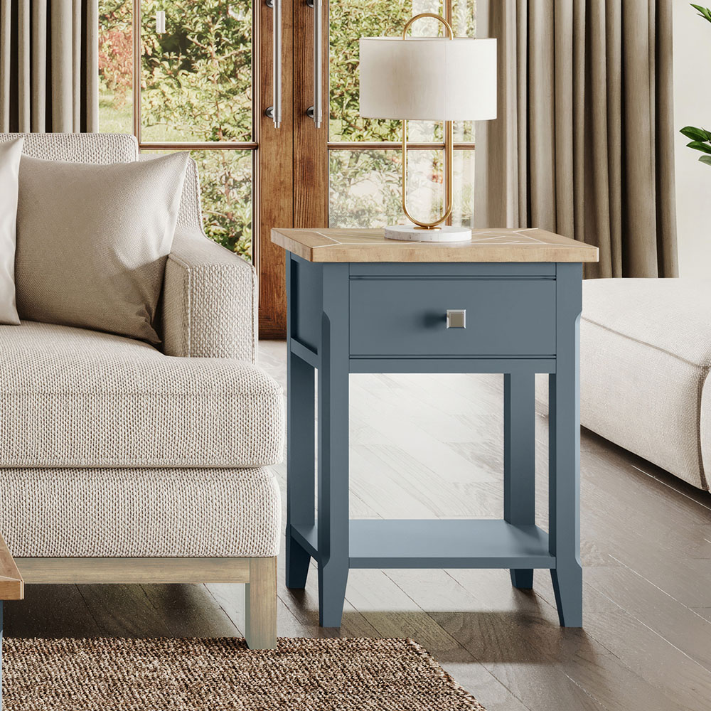 Baumhaus Signature Single Drawer and Shelf Blue Lamp Table Image 5