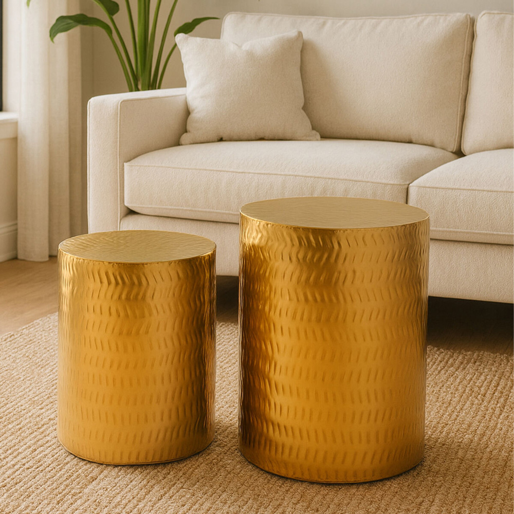 Premier Housewares Templar Gold Finish Side Table Set of 2 Image 2