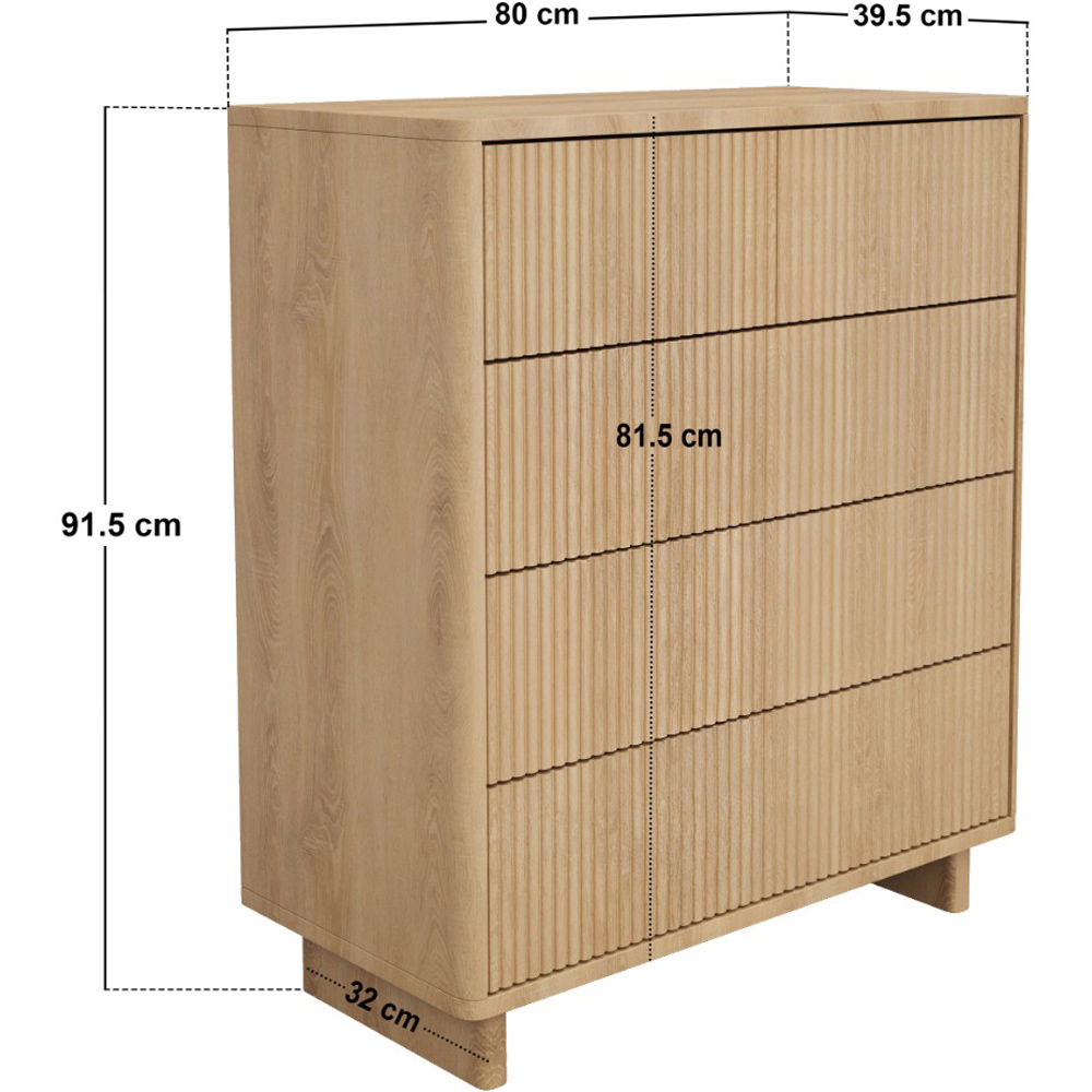 SOLACE+CO Velmor 5 Drawer Oak Ribbed Chest of Drawers Image 8