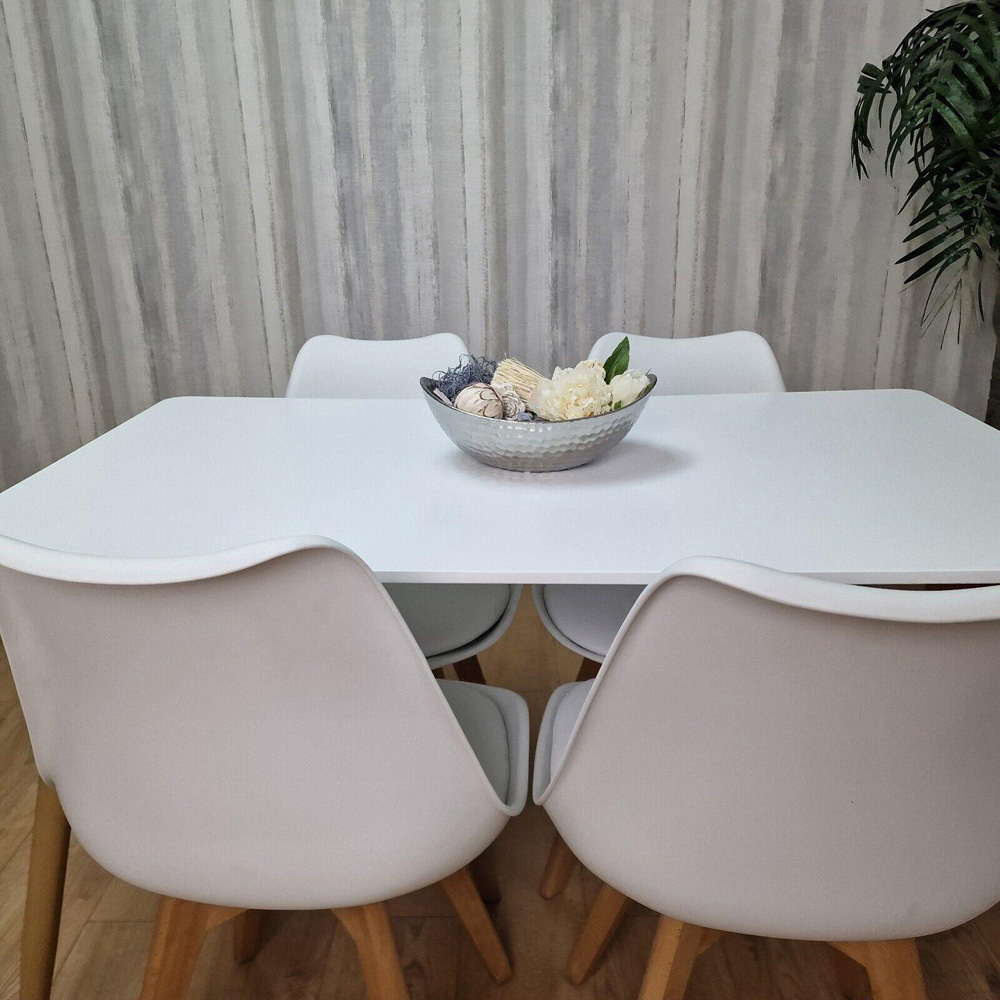 Portland 4 Seater Leather Dining Set White Image 4