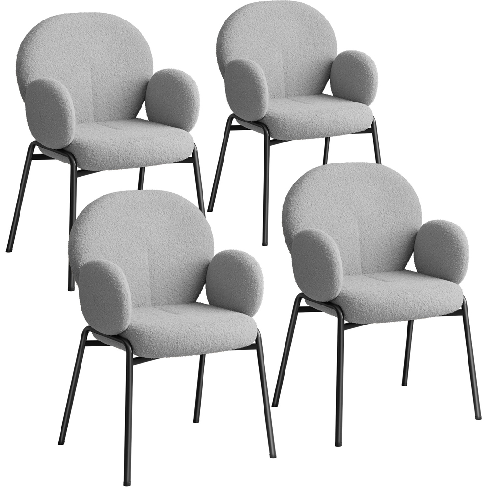 tectake Set of 4 Light Grey Boucle Padded Dining Chair Image 2