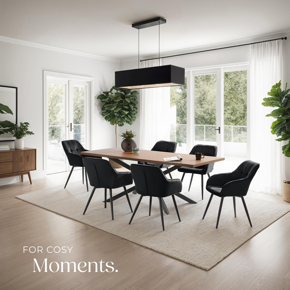 tectake Marilyn Set of 2 Black Velvet Quilted Dining Chair with Armrest Image 8