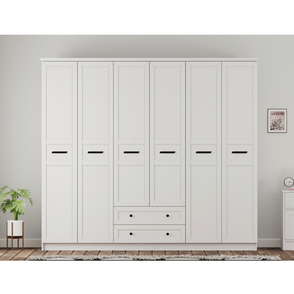 Evu DAISY 6 Door 2 Drawer White Wardrobe Image 5