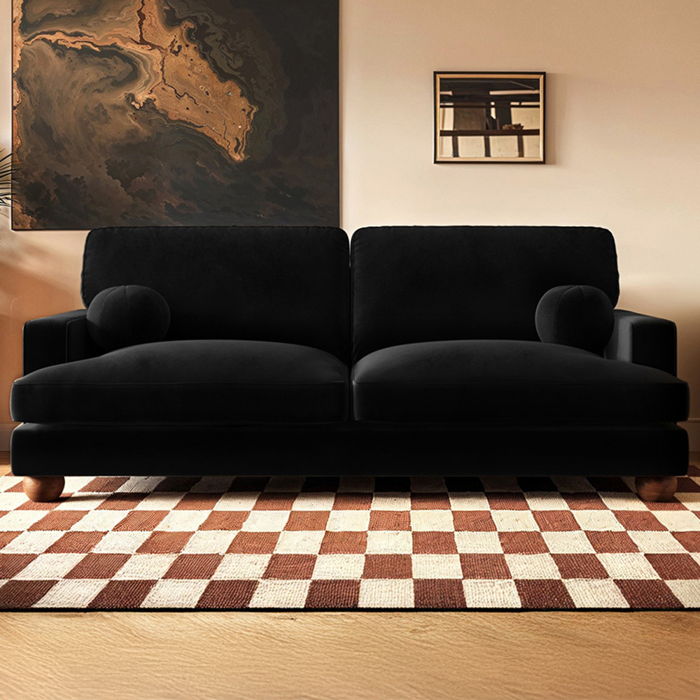 Solace+Co Addison 3 Seater Black Velvet Sofa Image 1