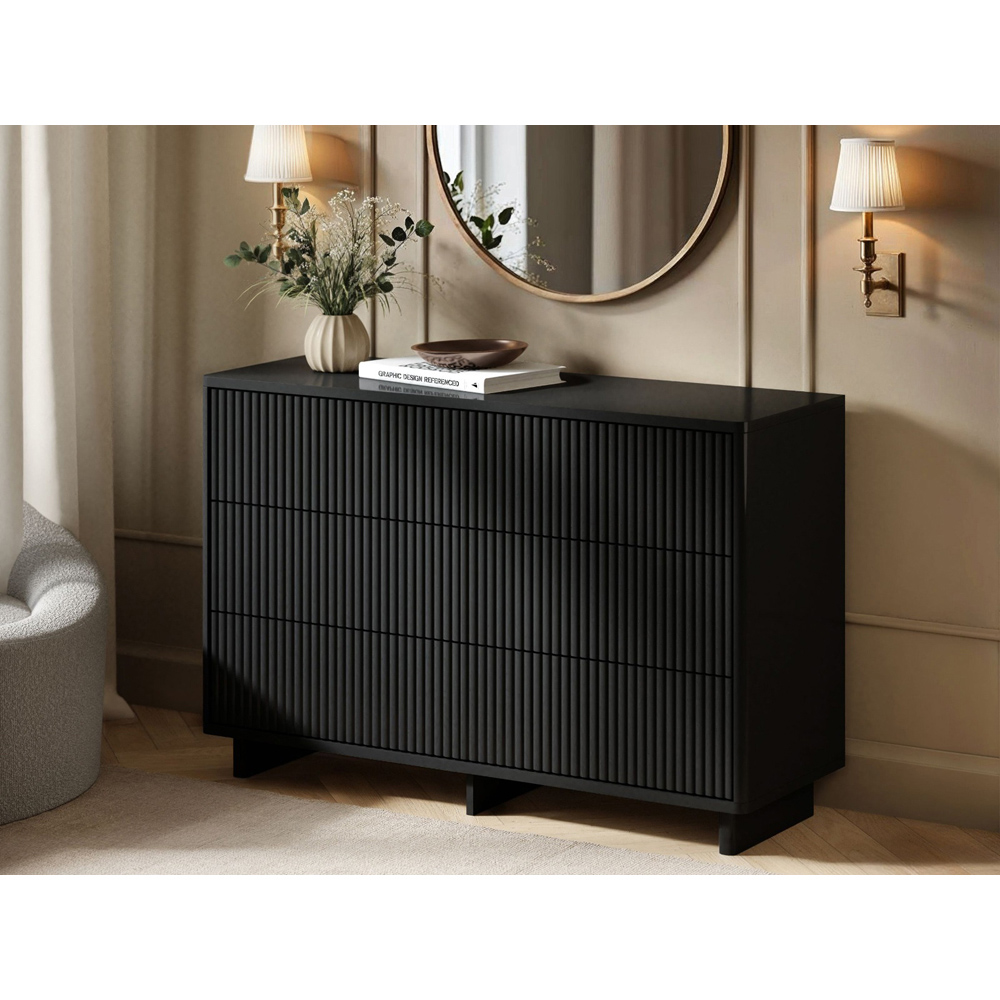 SOLACE+CO Velmor 6 Drawer Black Ribbed Chest of Drawers Image 5
