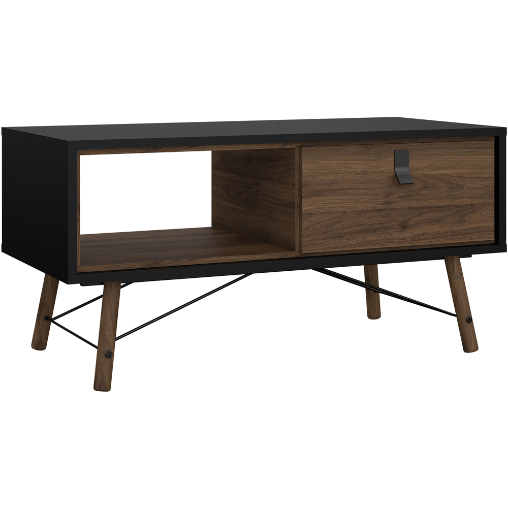 Florence Ry Single Drawer Single Shelf Matt Black and Walnut Coffee Table Image 2