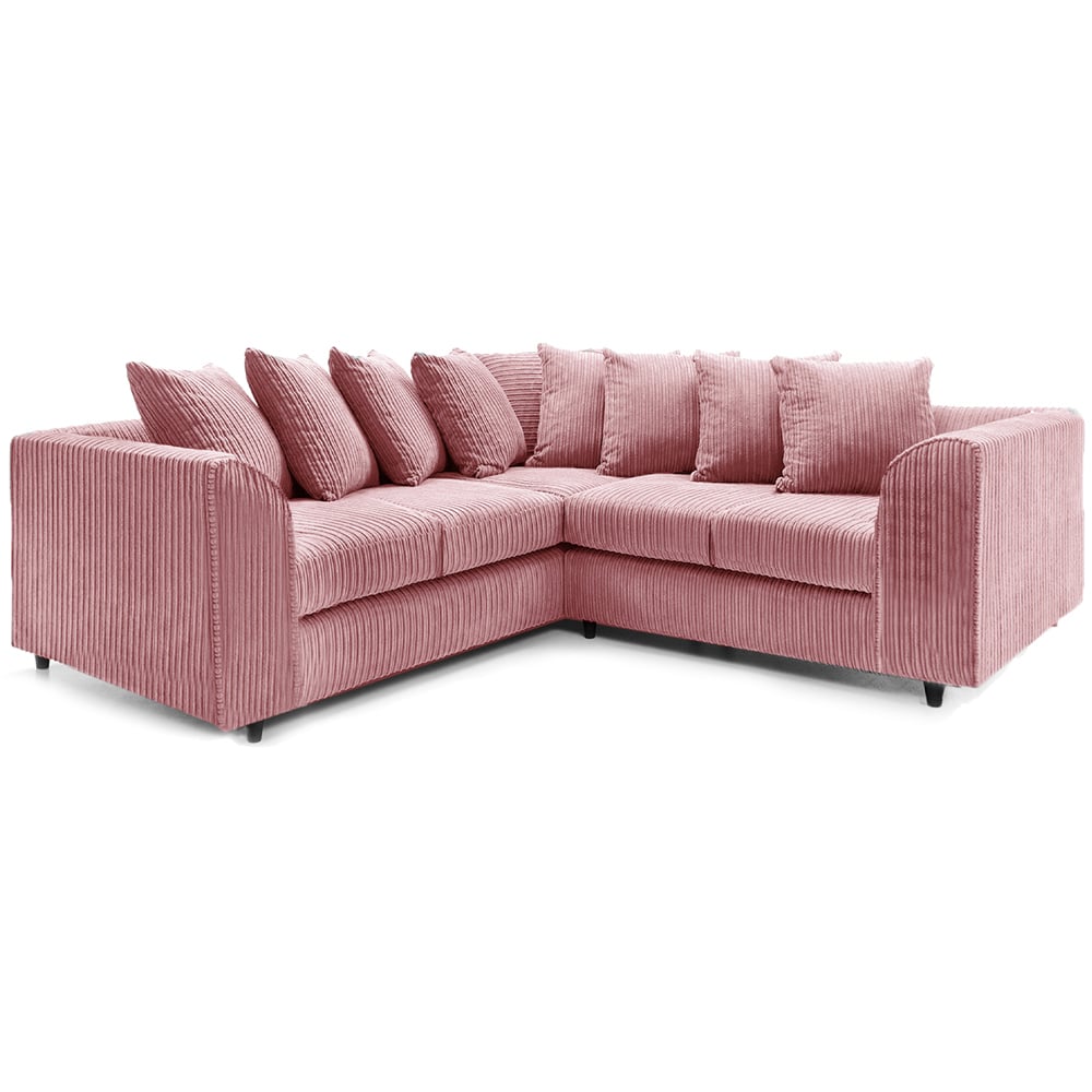 Luxor 5 Seater Pink Jumbo Cord Scatter Back L Shaped Corner Sofa Set Image 2