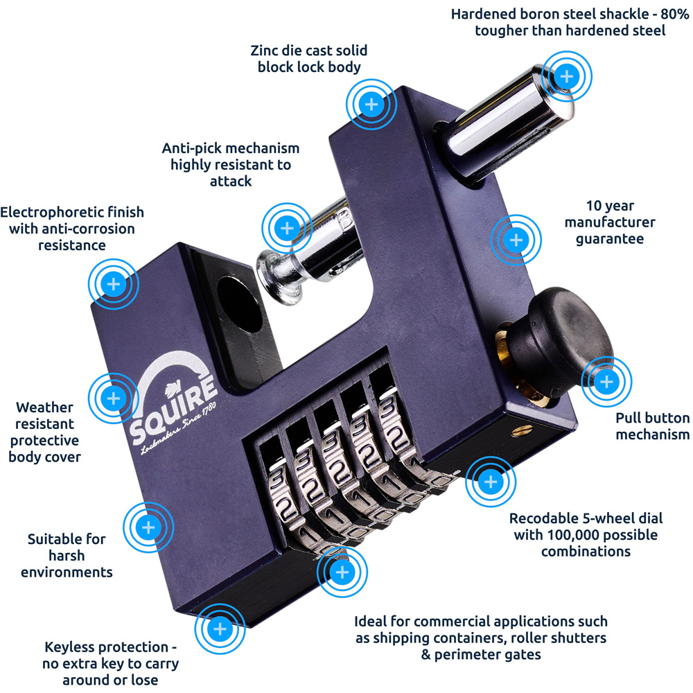Squire Steel Shackle 5 Wheel Combination Block Lock 85mm Image 6