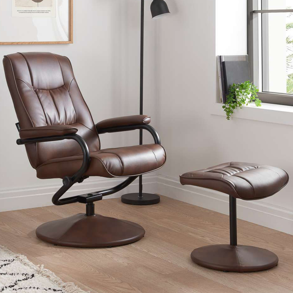 Memphis Brown Swivel Chair with Footstool Image 1
