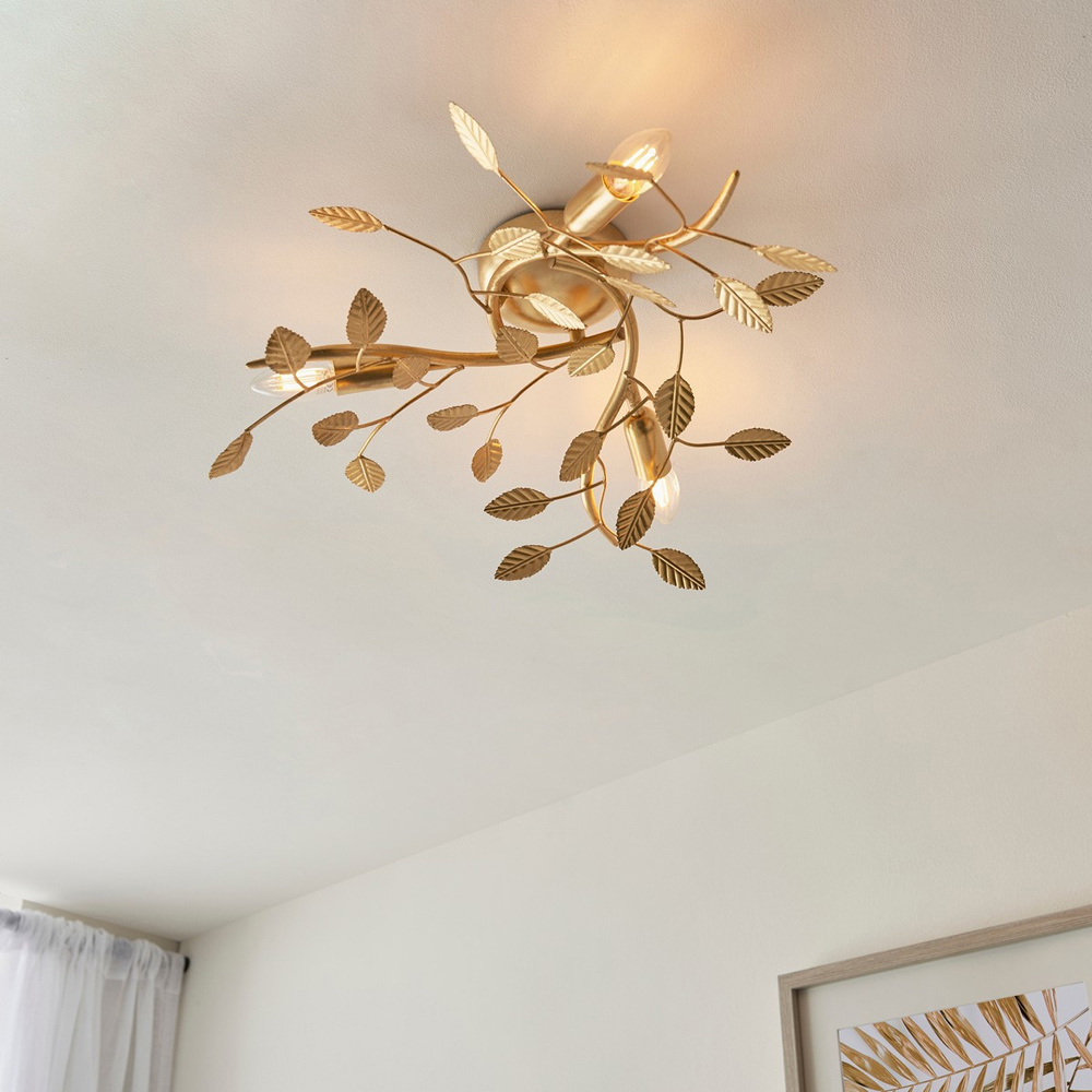 Merano Modena 3 Light Gold Leaf Flush Ceiling Light Image 6