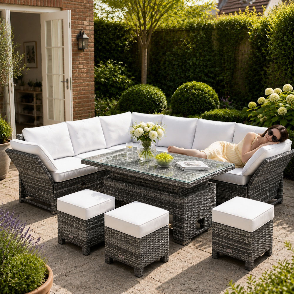 Direct Wicker Grey 8 Seater Rattan Garden Corner Sofa Set with Rising Table and Ottomans Image 3
