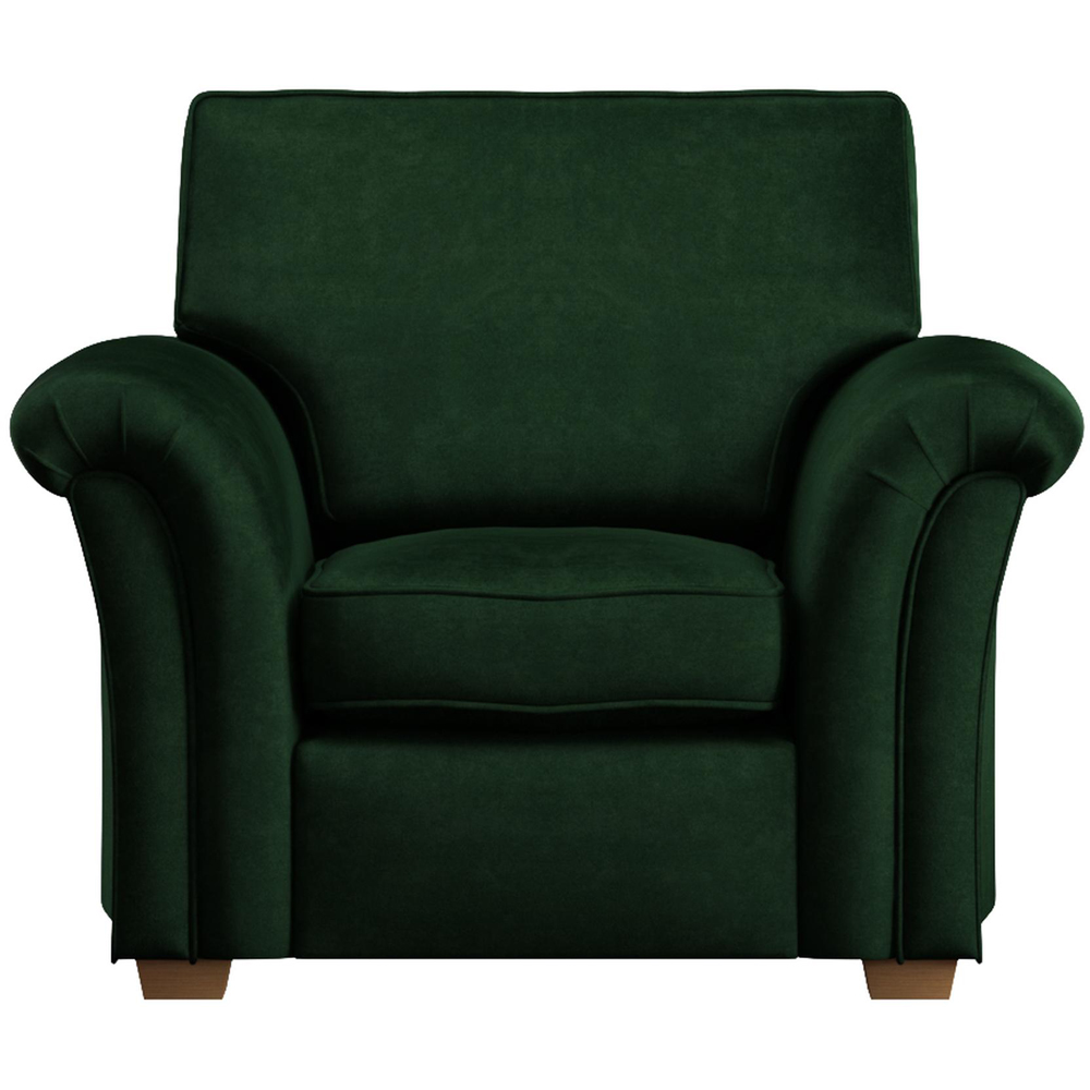 Castleacre Forest Green Plush Velvet Fixed Back Armchair Image 3