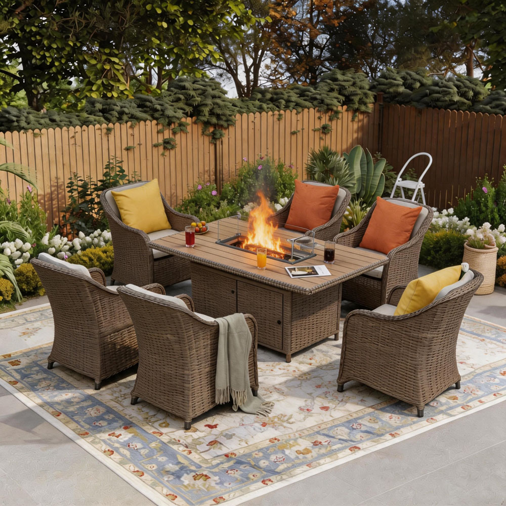 Furniture One 6 Seater Rattan Rectangular Fire Pit Table Image 6