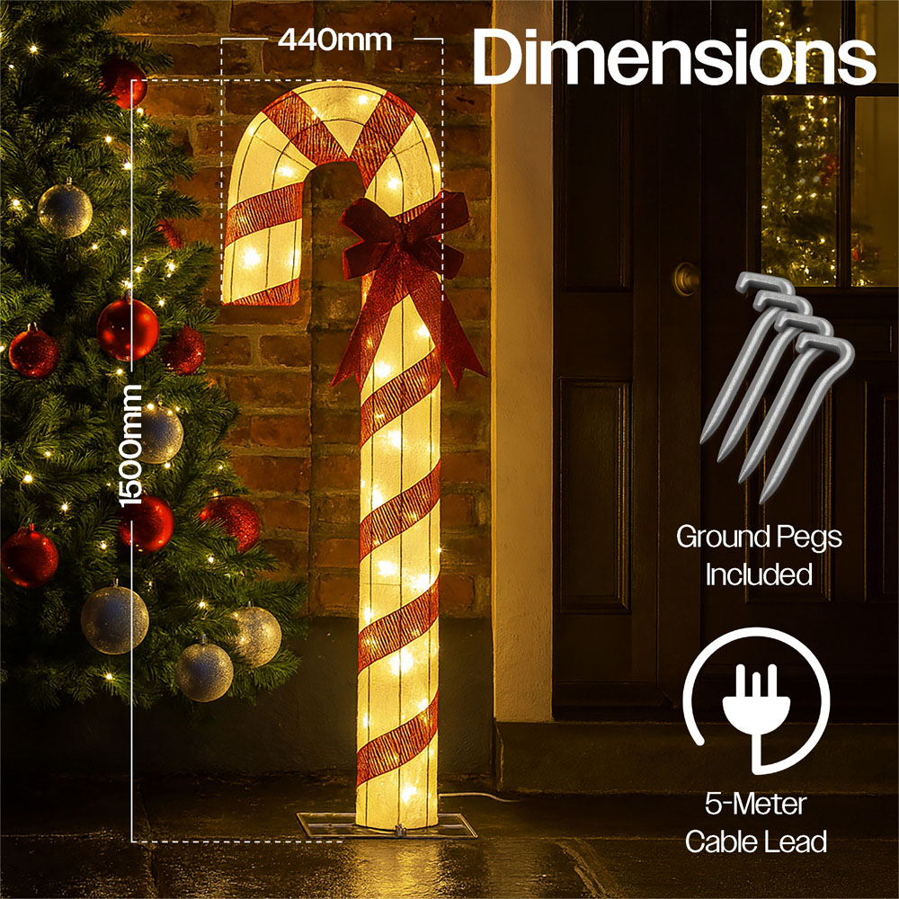 Xmas Haus 80 Warm White LED Fabric Candy Cane 5ft Image 5