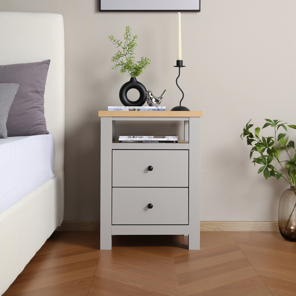 Wiltshire 2 Drawer Grey Bedside Table Image 6
