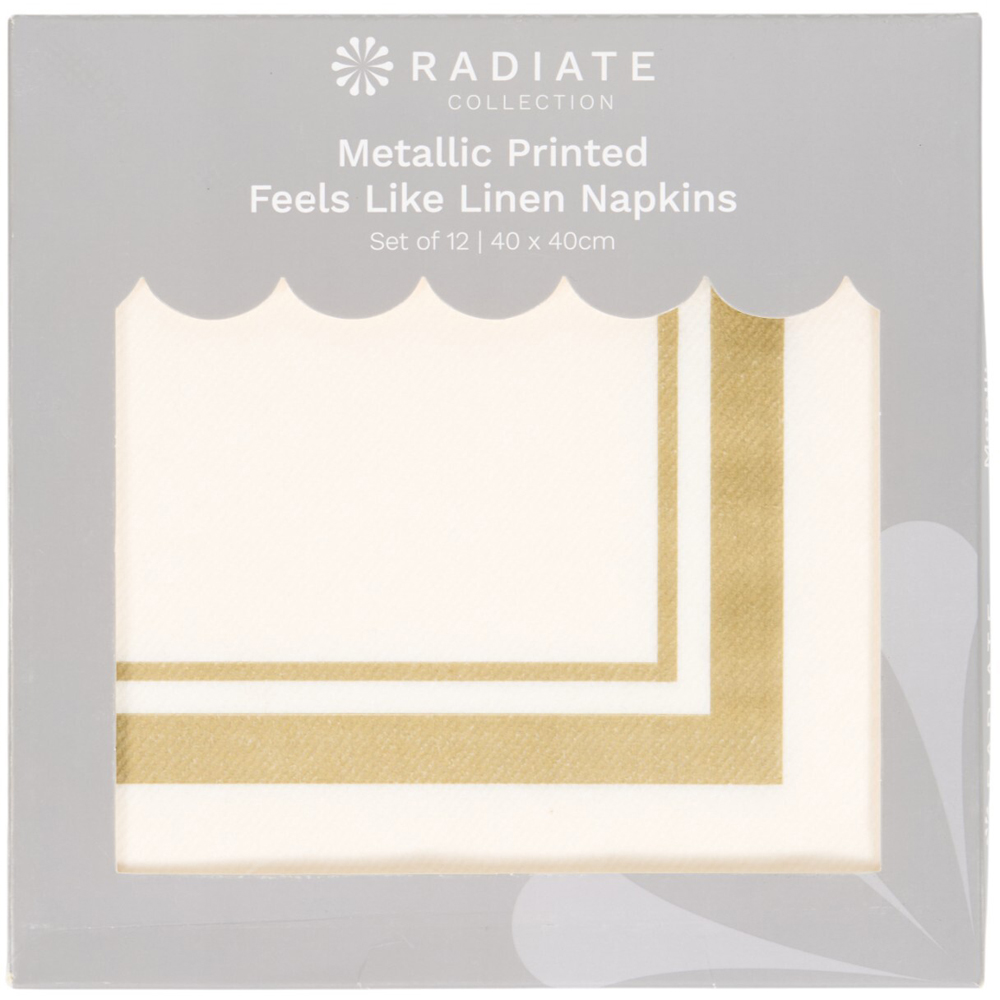 Set of 12 Metallic Printed Feels Like Linen Napkins White Image 2