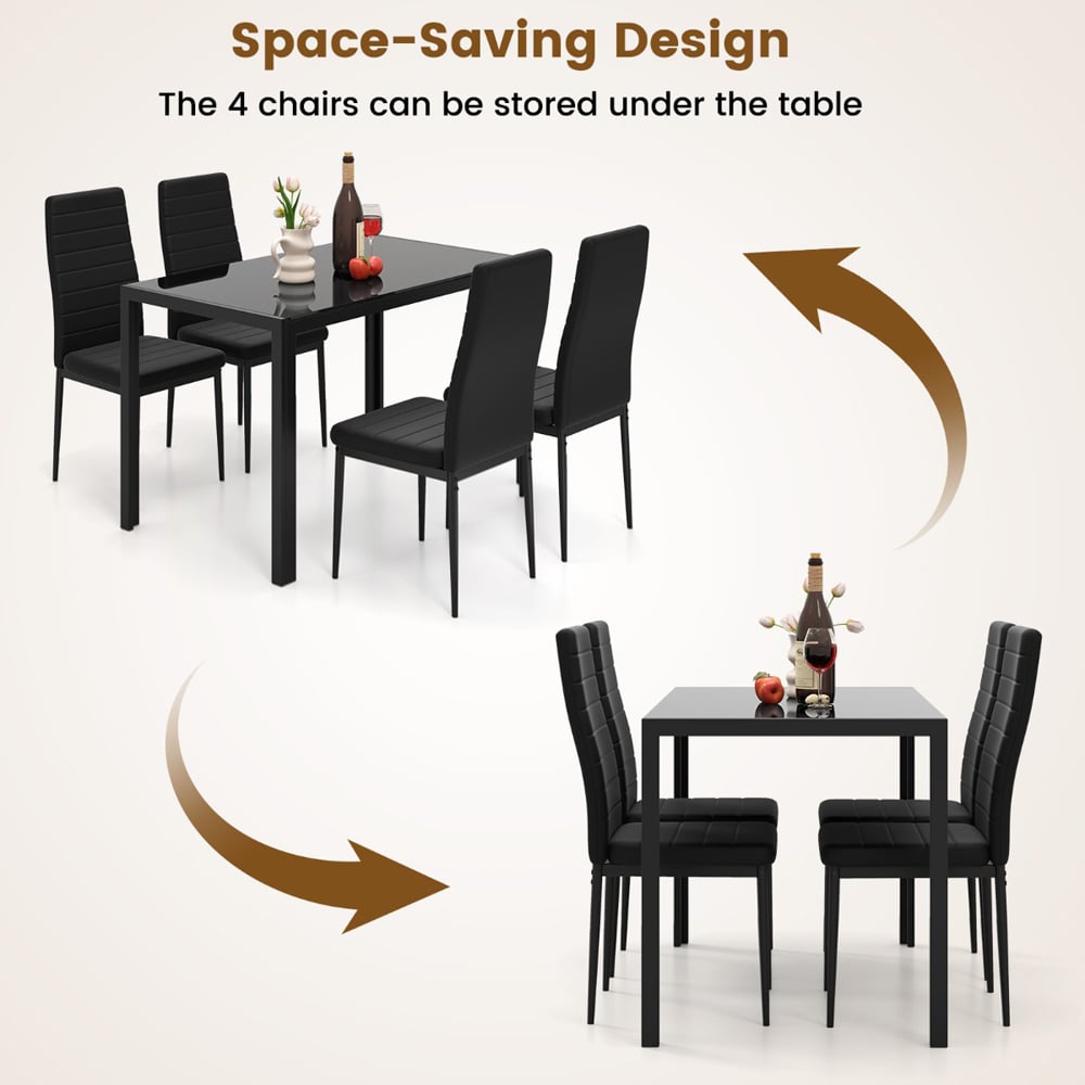 Costway 4 Seater Dining Table Set Black Image 5