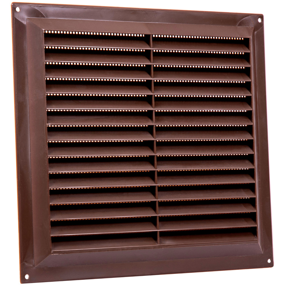 Select Brown Louvre Air Vent with Flyscreen Cover 9 x 9 inch Image 1