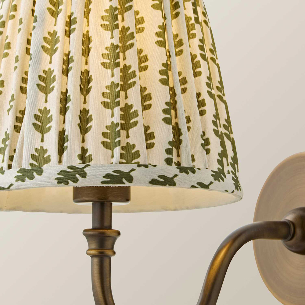 ValueLights Lowe Green Ditsy Floral Pleated Shade Brass Rechargeable Wall Light with Bulb Image 4