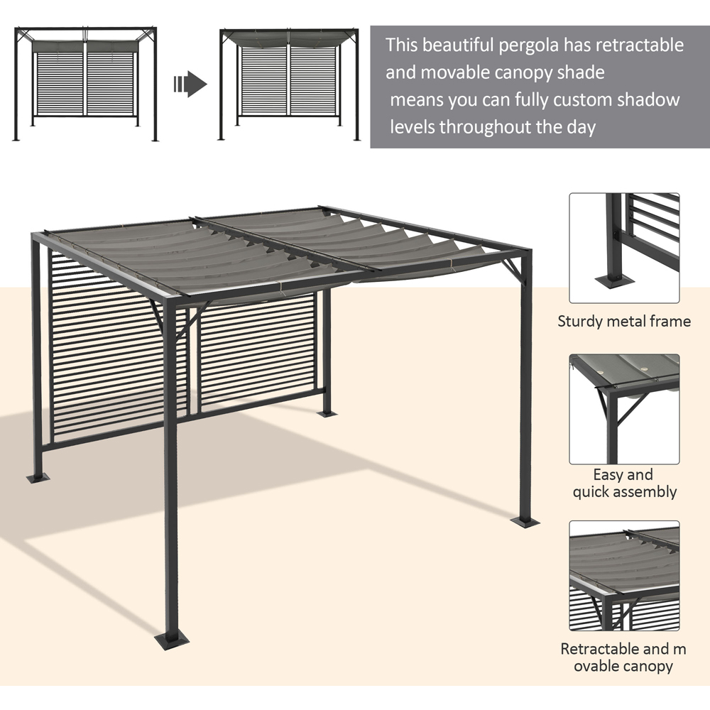 Outsunny 3 x 2.8m Grey Retractable Sun Shade Pergola Roof Image 4