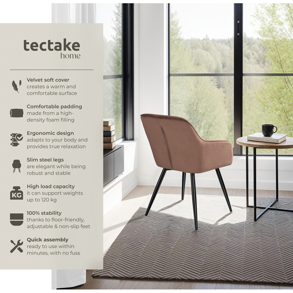 tectake Marilyn Brown and Black Velvet Look Padded Dining Chair Image 8