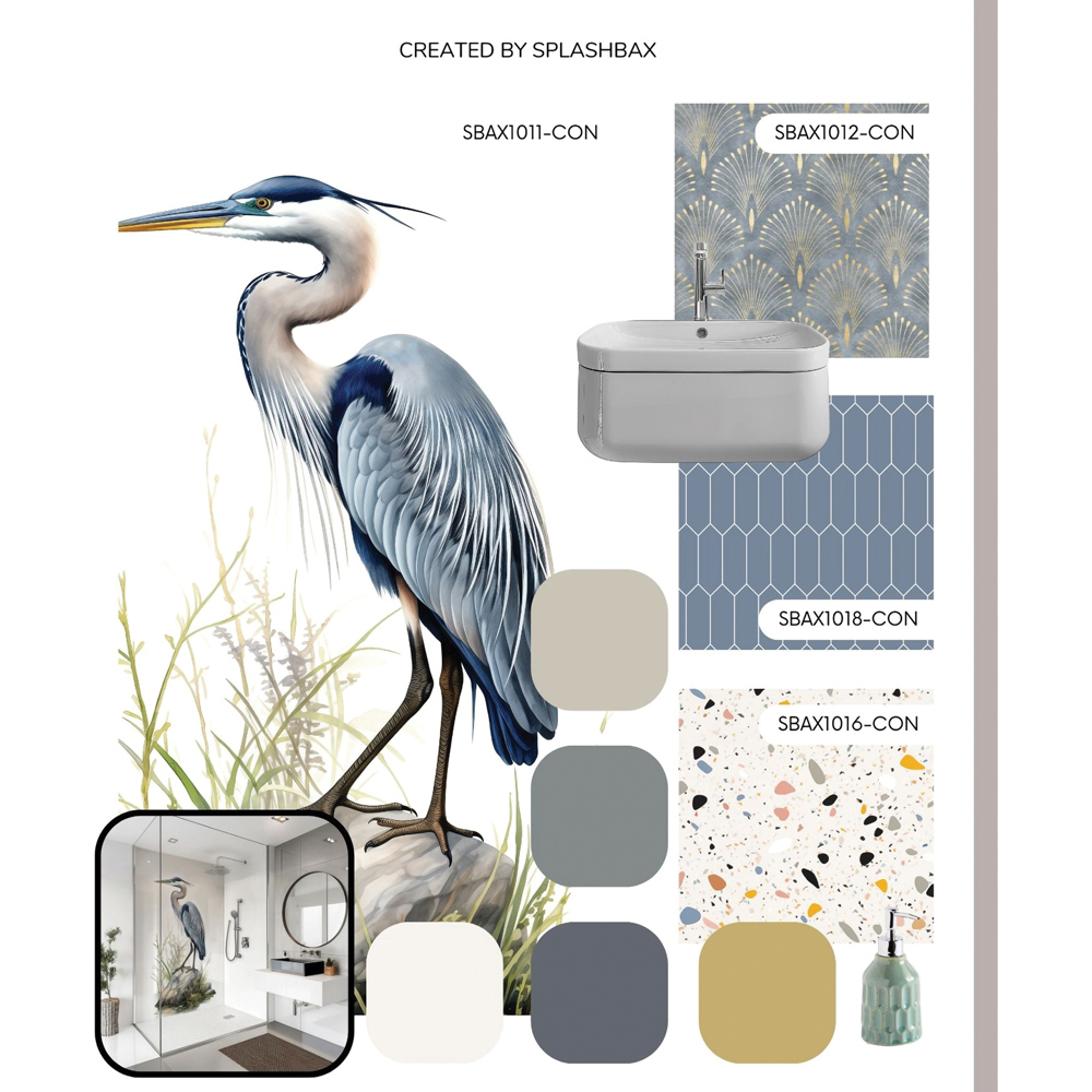 Splashbax Premium Artisan Blue Crane Birds Di Bond Shower Panel 2400 x 1220mm Image 7