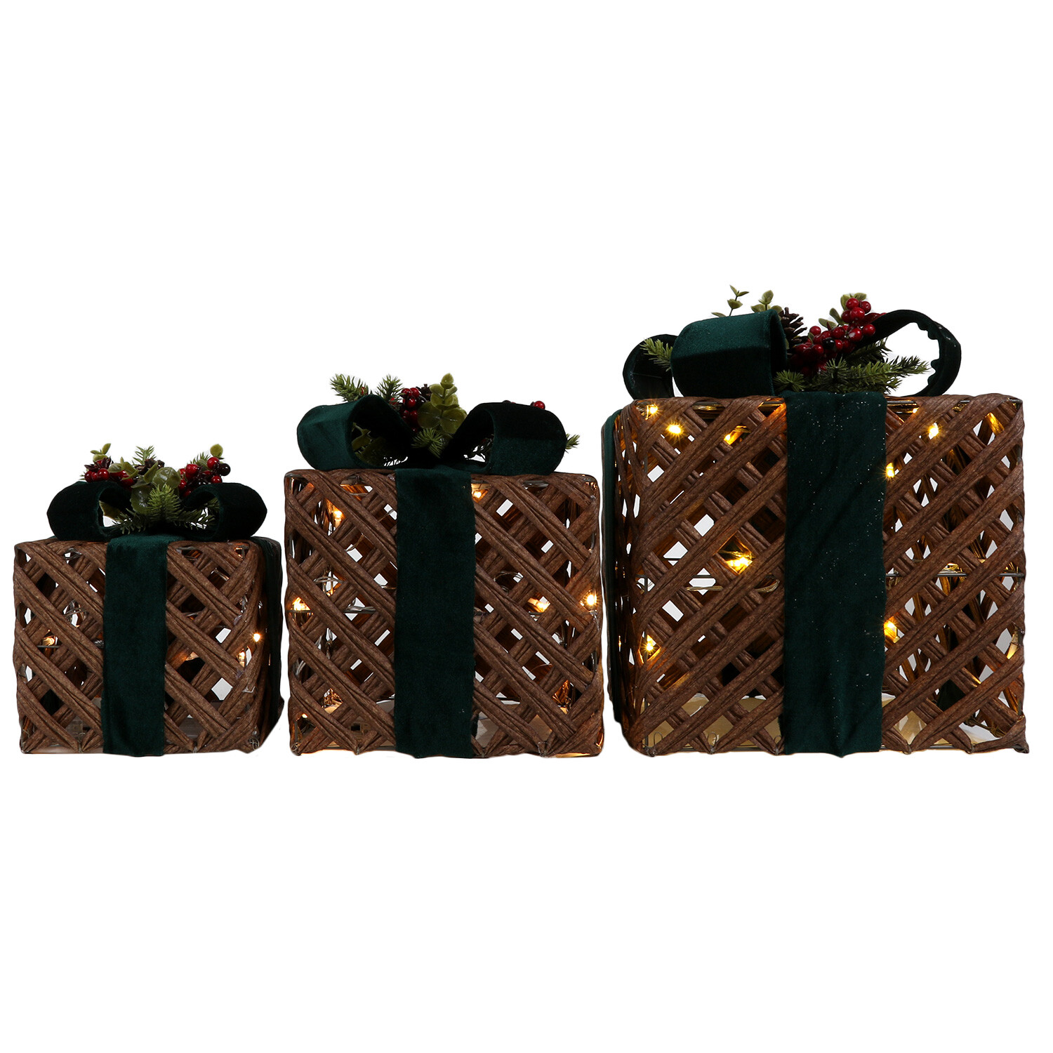 Royal Emerald Green LED Velvet Presents Set of 3 Image 2