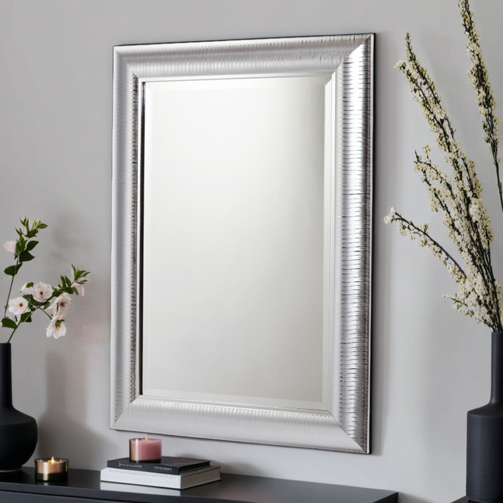 Yearn Silver Chrome Textured Wall Mirror 77 x 62cm Image 2
