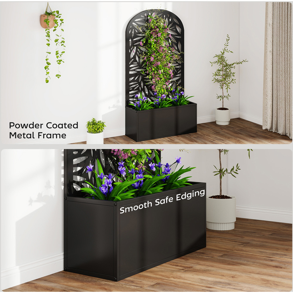 Outsunny Black Metal Raised Garden Bed with Trellis 113 x 23 x 61cm Image 5