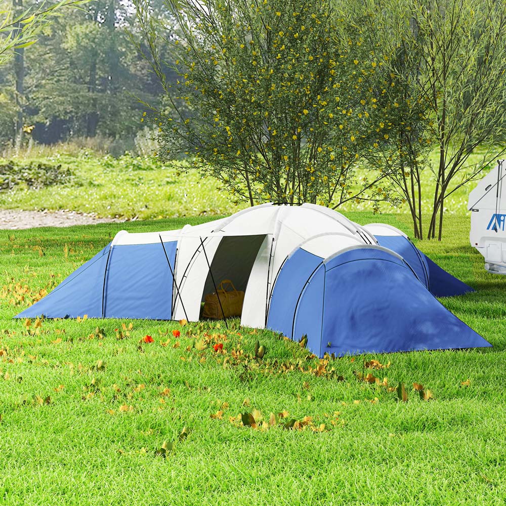 Outsunny 6-9 Person Tunnel Tent with 3 Bedroom and Porch Blue Image 8