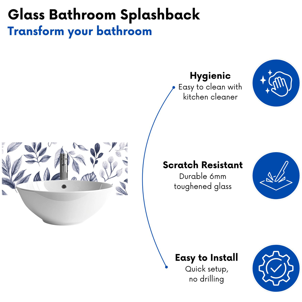 Warren Reed Designer Grey Hand Drawn Leaves Glass Bathroom Splashback 25 x 60cm Image 4