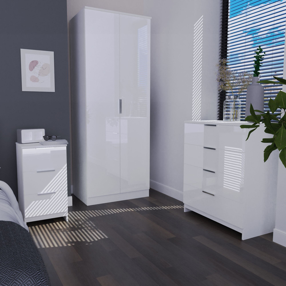 Crowndale Plymouth 3 Drawer White Gloss Deep Chest of Drawers Image 7