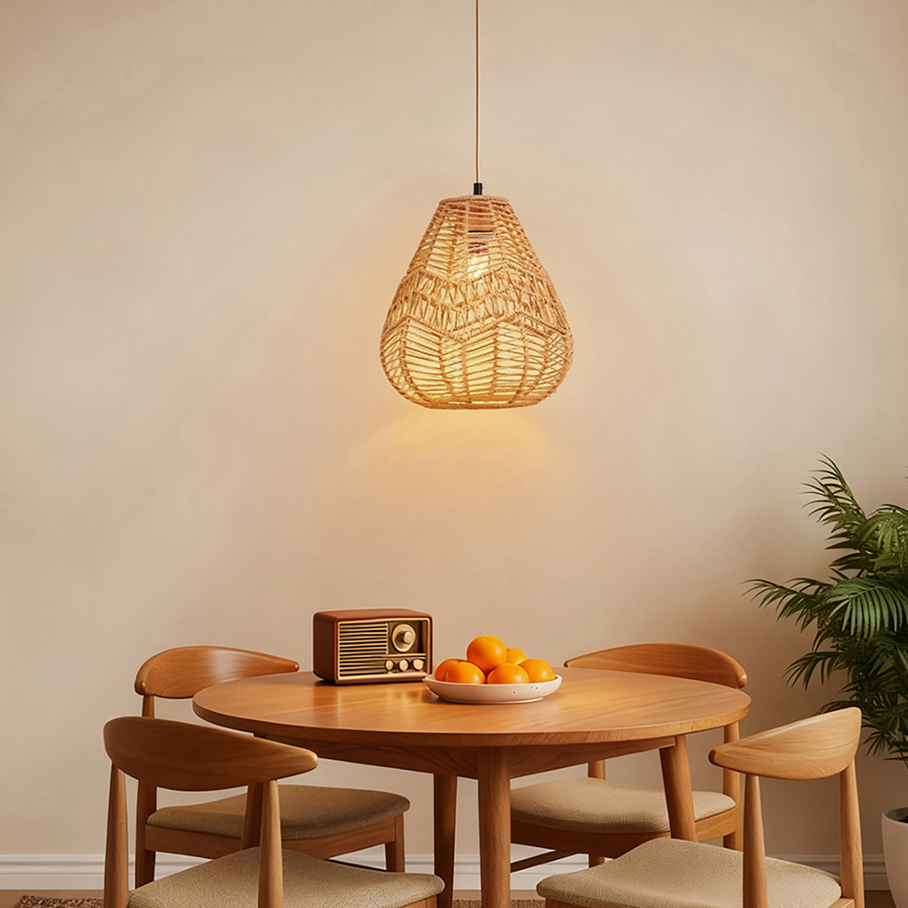 Living and Home Light Brown Rattan E27 Pendant Light Image 2