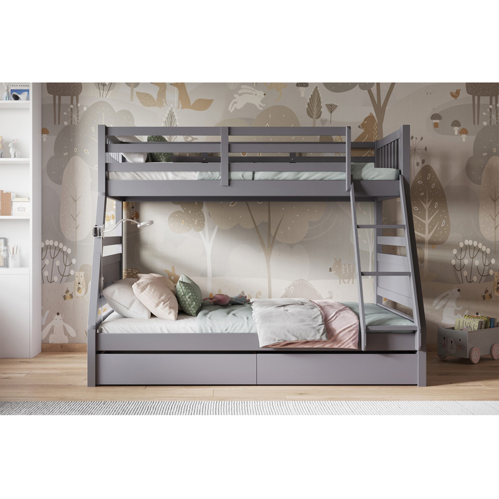 Flair Ollie Triple Sleeper Grey 2 Drawer Wooden Bunk Bed Image 4